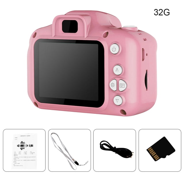 Cámara para niños de dibujos animados portátil ajustable 16GB 32GB regalo de cámara digital para niños, rosa, tarjeta 32G Vogacara EL000682-05B