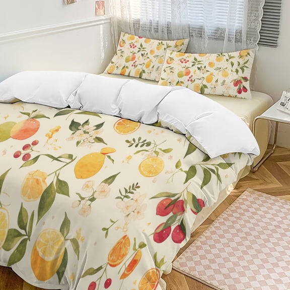 Various Fruits Duvet Cover Set King Size for Bedroom Decoration Print Bedding Set Comforter Cover Decorative Microfiber with 2 Pillow Sham Multicolor