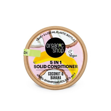 Organic Shop Coconut & Banana 5 in 1 Solid Conditioner Bar, Soft, Healthy & Radiant Hair - 100% Vegan & Organic, Paraben Free & 0% Preservatives, Eco Friendly & Cruelty Free.