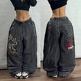 thumbnail image 2 of Pantalones vaqueros holgados con letras bordadas para mujer, pantalón de pierna ancha de cintura alta, estilo gótico, hip hop, informal, Popular, nueva moda, calle Y2K, 2 of 5