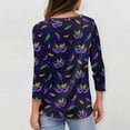 thumbnail image 4 of Mardi Gras Shirts for Women Carnival 3/4 Sleeve Holiday T Shirts Crew Neck Feathers Print Green Tunic Tops Dark Purple M, 4 of 7