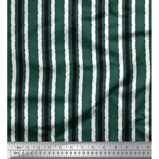 Soimoi Polyester Crepe Fabric Stripe Block Printed Craft Fabric by The Yard 52 Inch Wide