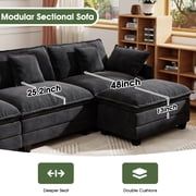 BedLuxury 111.5’’ Modular Sectional Sofa with Movable Ottomans, U Shaped Cloud Couch for Living Room, 3-Seat, Black