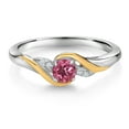 thumbnail image 2 of Gem Stone King 925 Sterling Silver and 10K Yellow Gold Round Pink Tourmaline and White Lab Grown Diamond Engagement Ring for Women (0.28 Cttw, Gemstone Birthstone, Size 6), 2 of 5