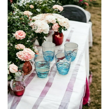 HomeRoots Set Of Four Clear And Blue Acrylic Stemless Whiskey Glasses