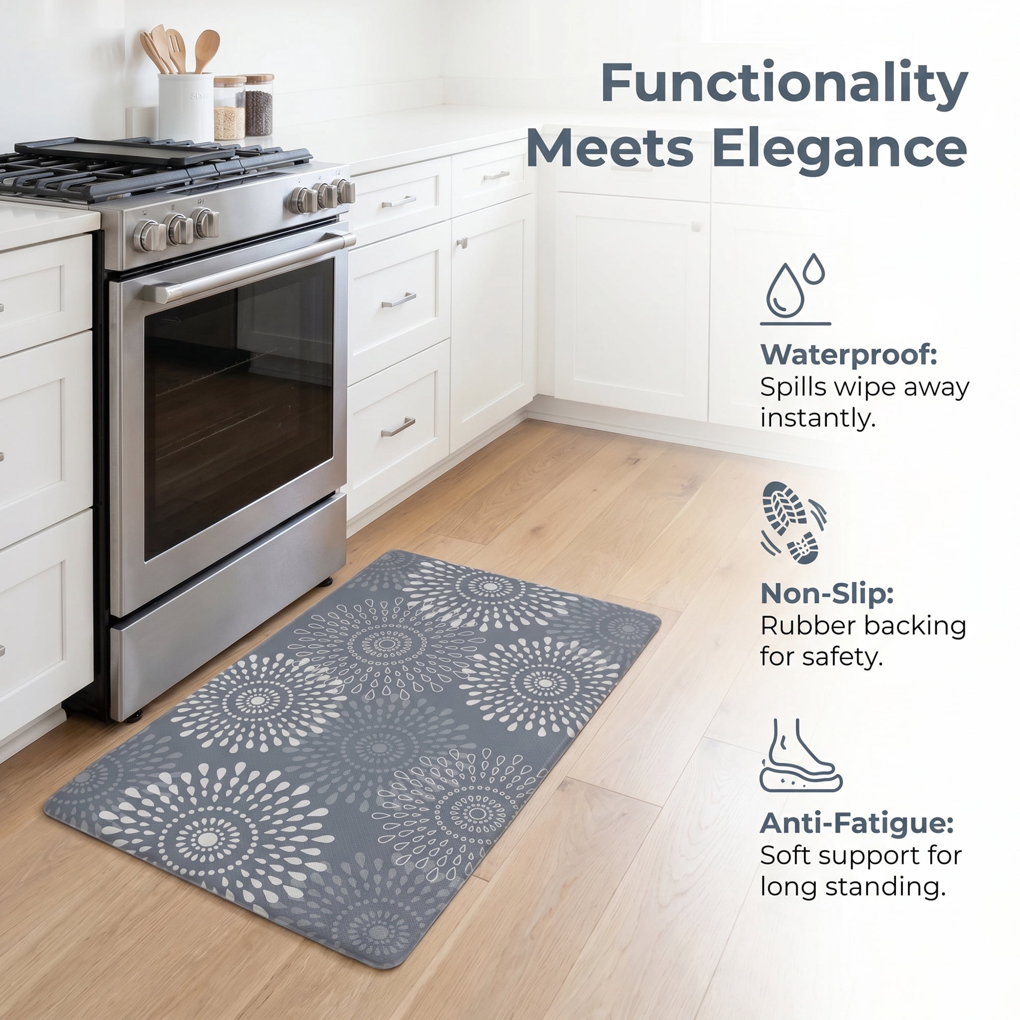 Unique Bargains Cushioned Waterproof Non-Slip Standing Mat Grey 30" x 17"