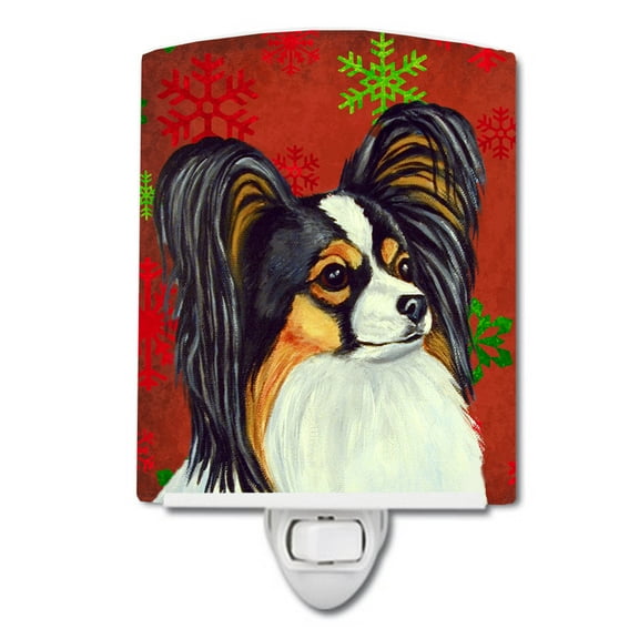 Caroline's Treasures LH9345CNL Papillon Red and Green Snowflakes Holiday Christmas Ceramic Night Light, 6x4x3",