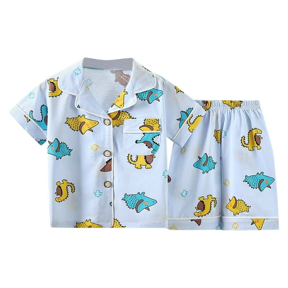 BOOMNY Toddler Boys Clothes Sets 2 Peice Loungewear Set for Kids Cartoon Dinosaur Graphic Short Sleeve Tops Shorts Cozy Soft Homewear for Child
