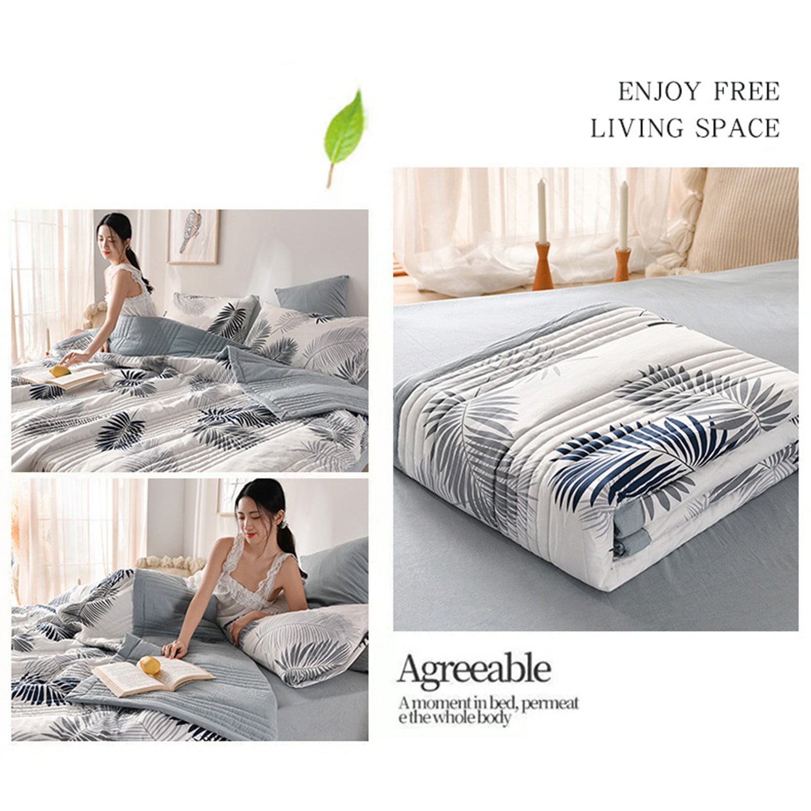 Qocolhg Summer Quilt Bedding Modern Air Conditioner Quilt Cotton Breathable Comforter Print Floral Quilts Bedspread Twin/Full/Queen Size, Machine Washable & Easy to Care, 70.8x78 inch