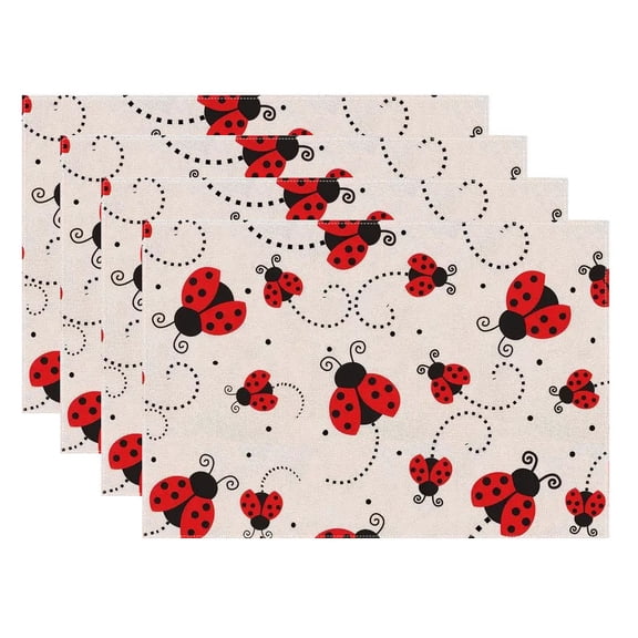 Placemats for Dining Table Red Ladybugs Linen Rectangle Place Mat Set of 6 Table Mats for Kitchen Indoor Outdoor, Washable Heat Resistant