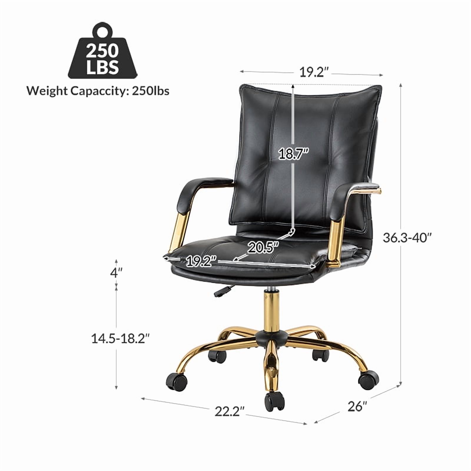 Faux Leather Office Chair Adjustable Swivel Desk Chair with Golden Legs and Arms Upholstered, Black