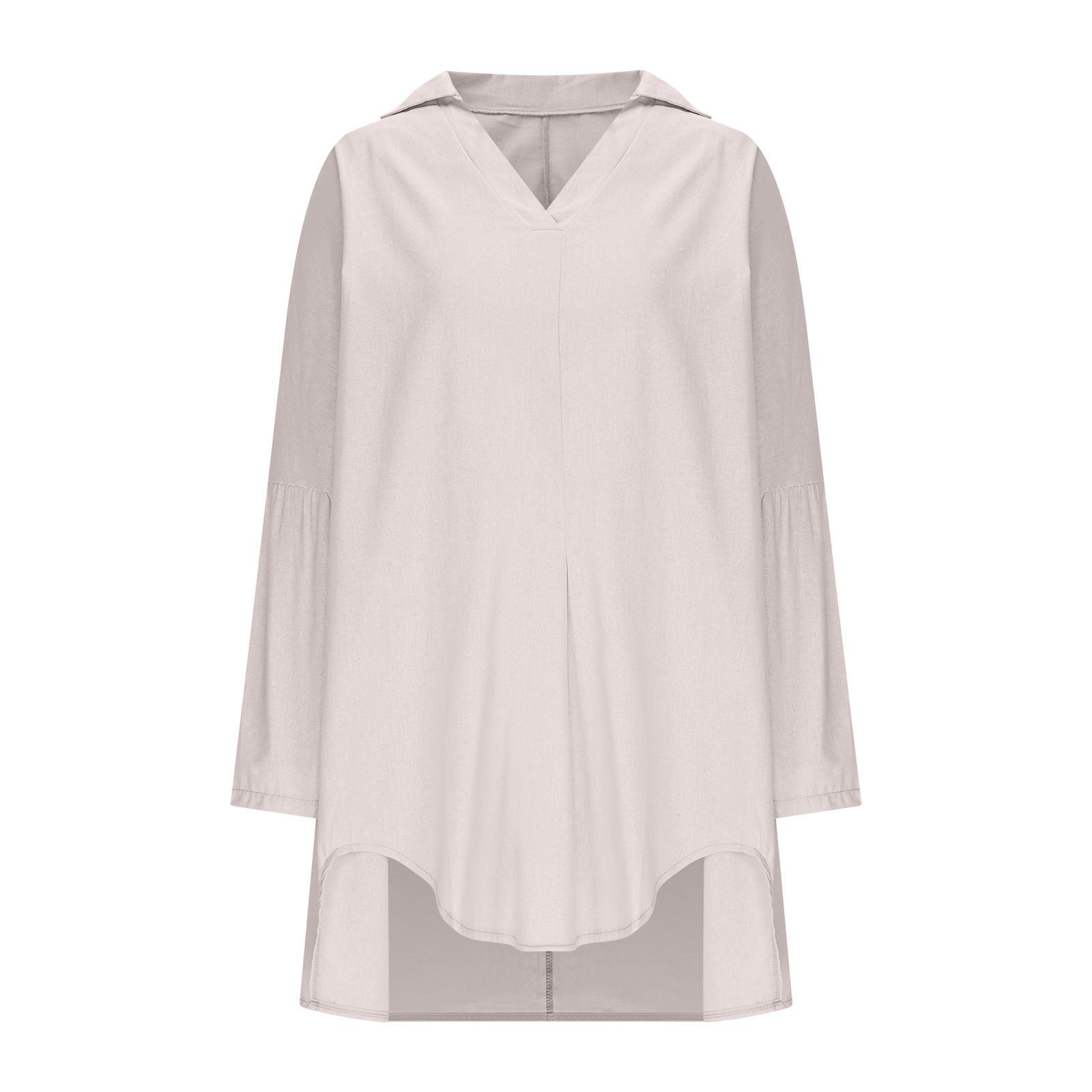 Women Cotton Linen Shirts Dress Long Sleeve Dress Shirts V-neck Blouses Beach Casual Solid Tunic Sundress