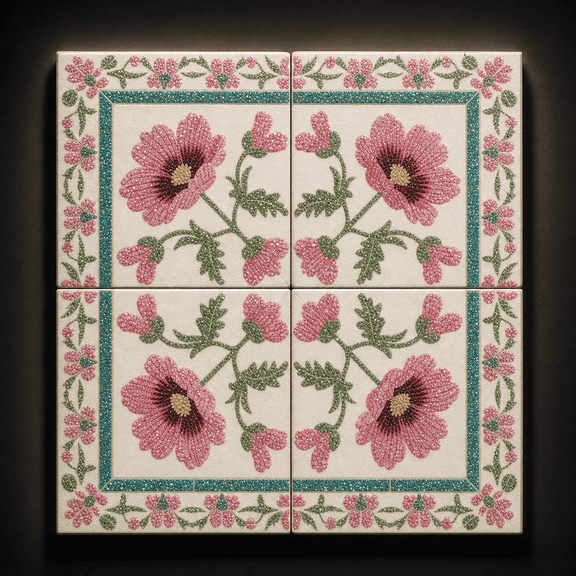 12x12 Inch Bold Pink Wildflower Vinyl Floor Tiles