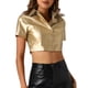 thumbnail image 1 of CAMISA BLUSA CORTA DE CUERO PU CON MANGAS CORTAS Y BOTONES INSPIRADA EN CHIC, TOP CROP, CHAQUETA DORADA XL, 1 of 6