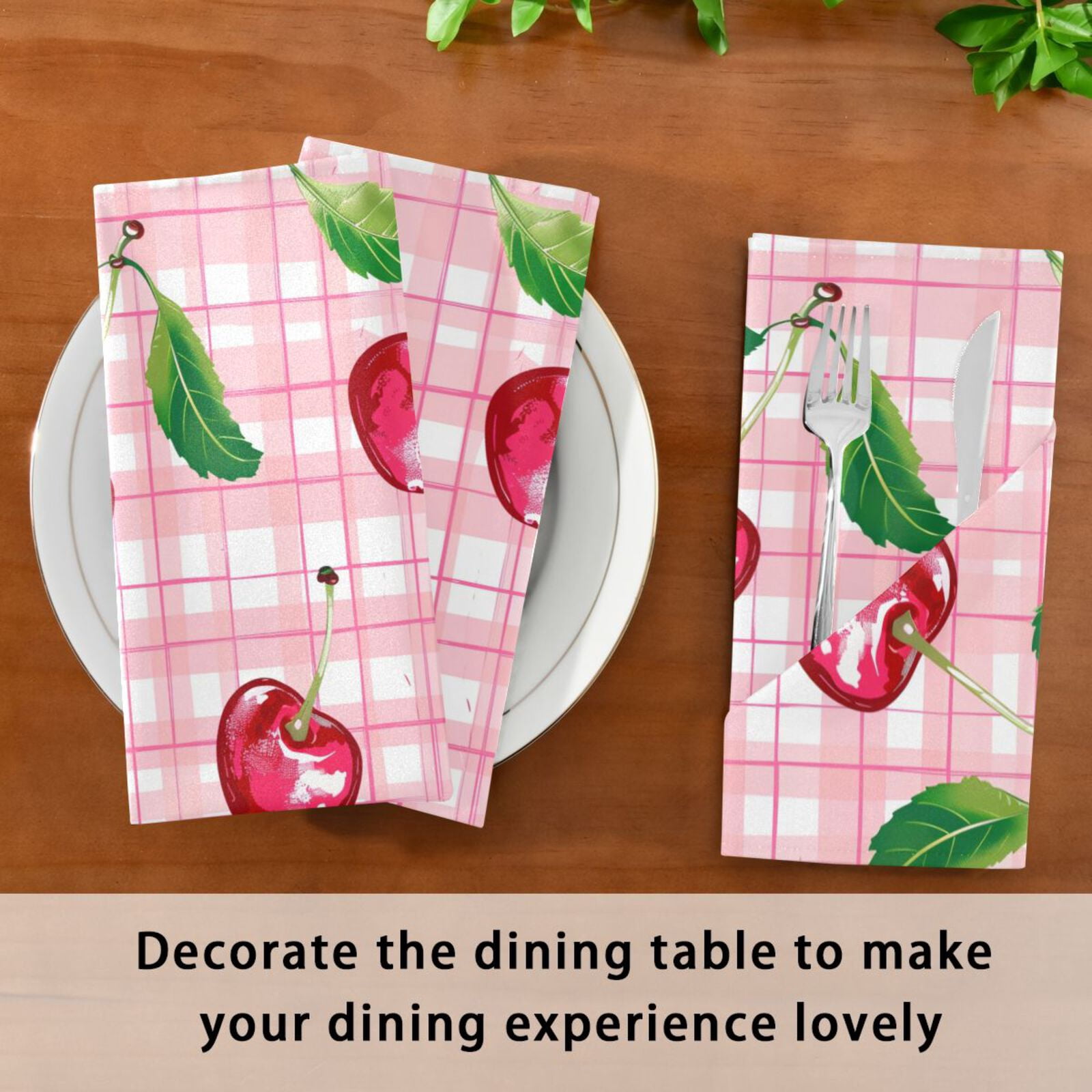 JSTEL Cherry Grid Buffalo Cloth Napkins Set of 6, 20x20 Inch Washable and Reusable Napkin for Decoupage Dinner Party Everyday Use
