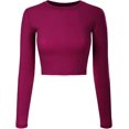 thumbnail image 1 of ORUYROP Women's Solid Long Sleeve Round Neck Crop T Shirt Top, 1 of 4