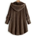 thumbnail image 2 of Winter Coats for Women Zpanxa Women Plus Size Button Plush Tops, Hooded Loose Cardigan Wool Coat, Casual Plush Jacket Outwear Coffee 5XL, 2 of 5