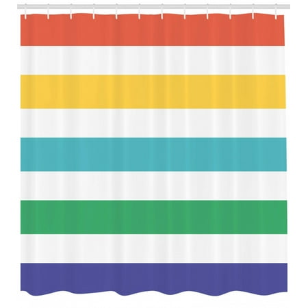Striped Shower Curtain Rainbow Colored And White Fun Horizontal