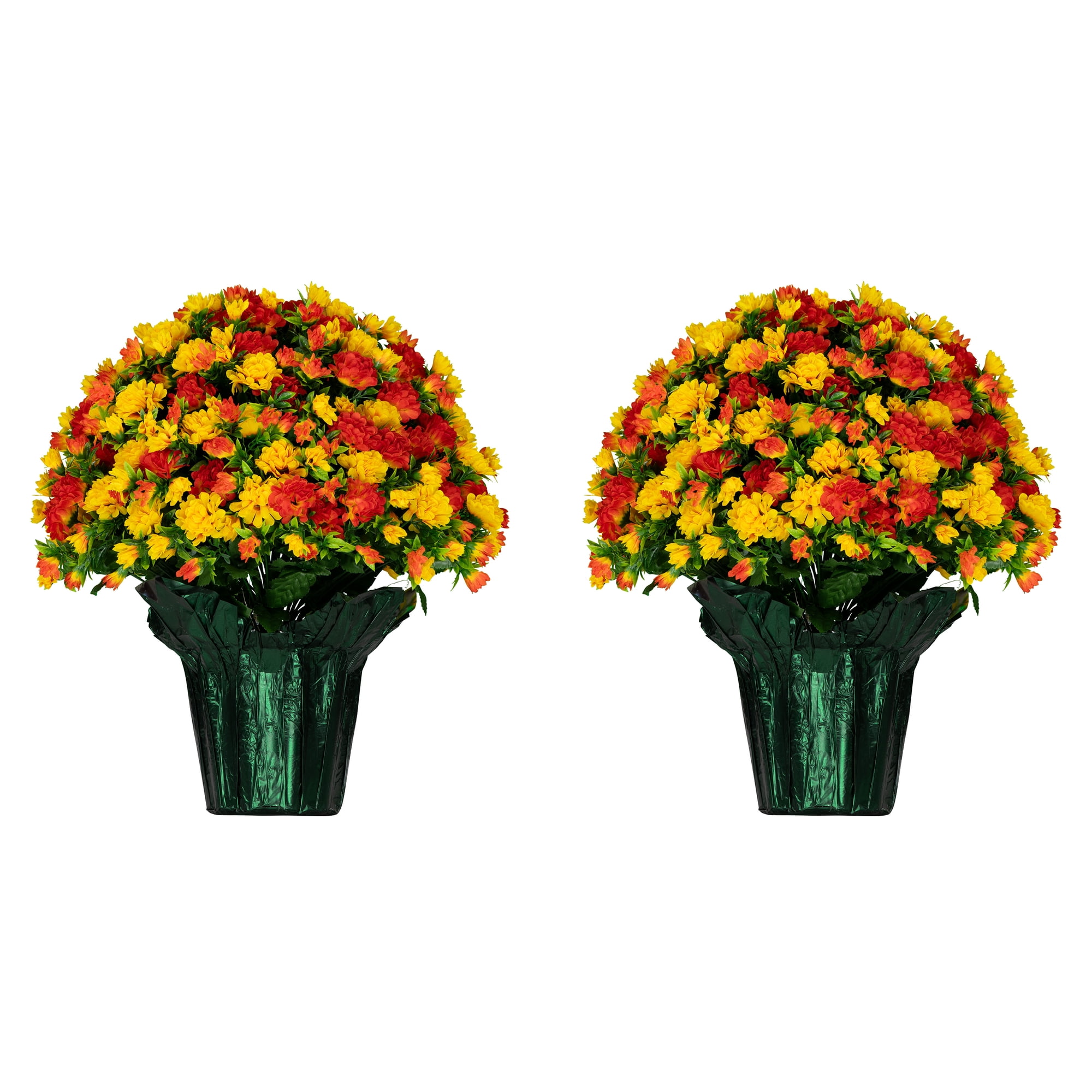 Sympathy Silks 2 Pack of Sunset Orange Mum Pots Artificial Flowers
