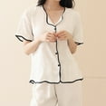 thumbnail image 4 of Diufon Pajama Sets for Women V Neck Short Sleeve Button Down Tops Elastic Waist Lounge Pants Sets, 4 of 6