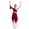 thumbnail image 5 of Aislor Kids Girls One Shoulder Color Block Robe Dance Dress Tunic Lyrical Dancewear Burgundy 12, 5 of 7