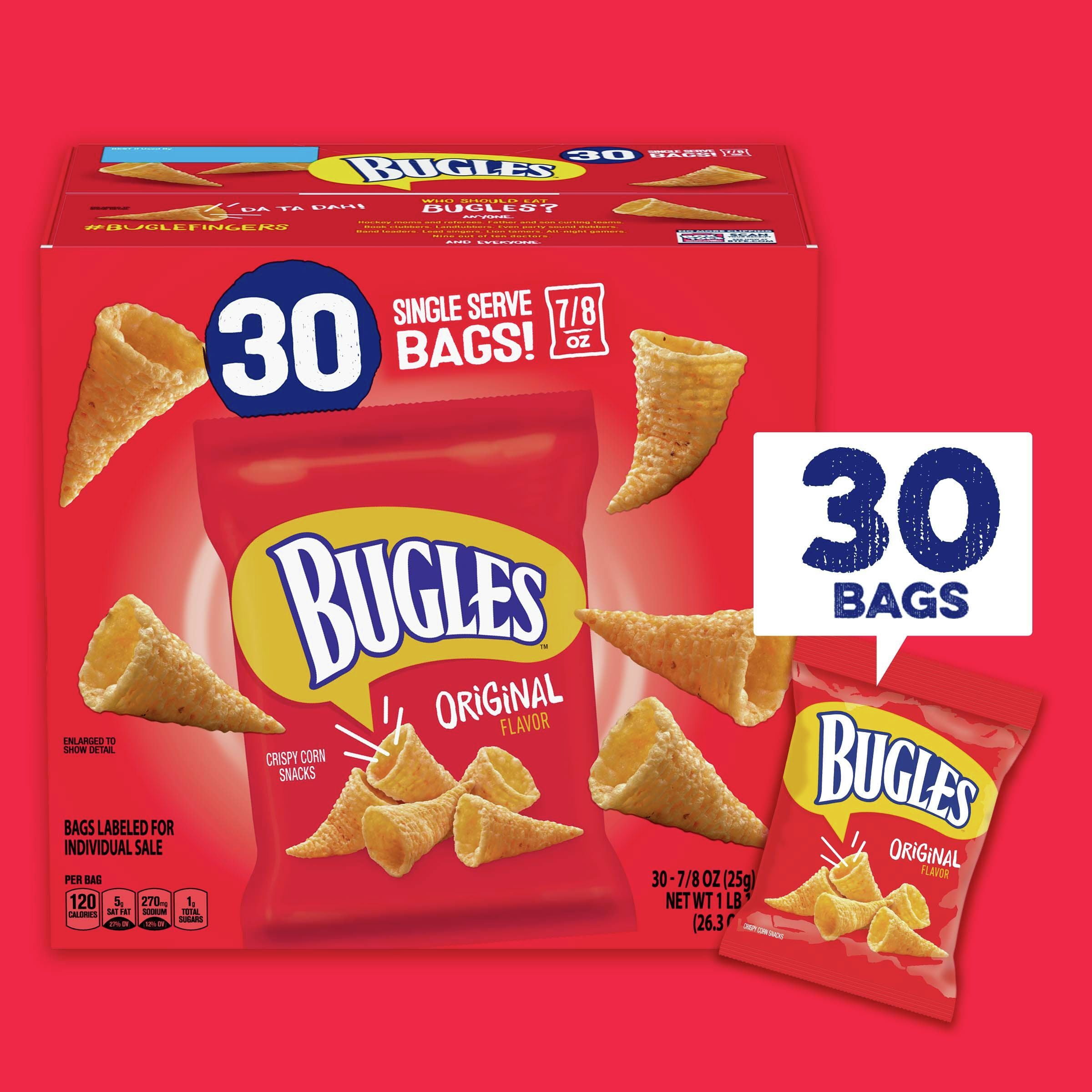 Bugles Crispy Corn Snacks, Original Flavor, Bulk Snack Bags, 30 ct