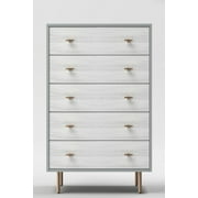 Origins by Alpine Saige Wood 5 Drawer Chest in Weathered White-Gray