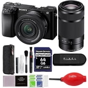 Sony a6100 Mirrorless Camera with 16-50mm and 55-210mm Lenses and 64GB SD Card, Card Reader and Pixel Advanced Accessories | Sony a6100, ILCE6100XB