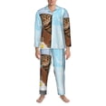 thumbnail image 2 of Balery Funny Cat Taking a Bath Pijama para Hombre de Dos Piezas con Manga Larga, Conjunto de Dormir y Descanso Suave con Bolsillos-Small, 2 of 6