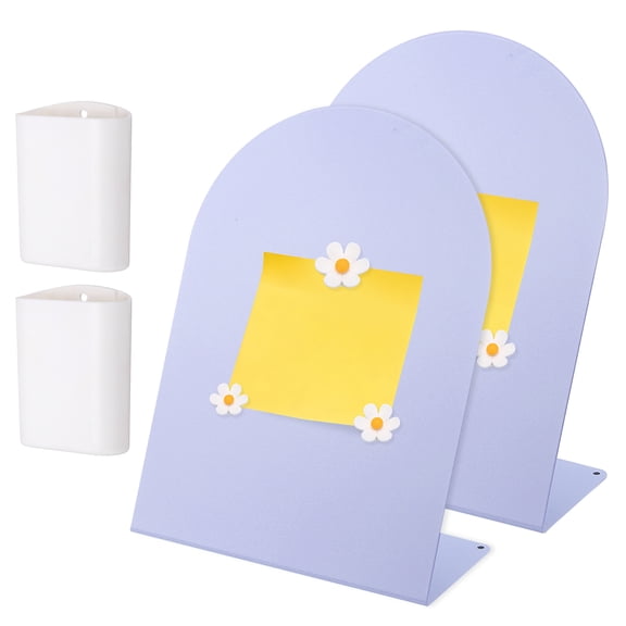 Uxcell 2 Pcs Magnetic Bulletin Board, Memo Magnet Display Stand Board with 6 Flower Magnets & Pen Holder for Home Office, Purple/White