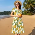 thumbnail image 4 of Goofa Pineapple Pattern Women Summer Short Sleeve Midi Dress with Pockets Casual Aline Flowy Tshirt Dress Vocation Beach Sundress, 4 of 6