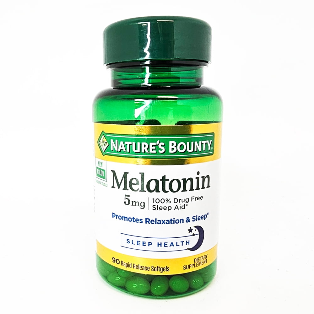 Nature's Bounty Melatonin. Dietary Supplement. Promotes Relaxation and Sleep Health. 5 mg. 90 Softgels. Pack of 2