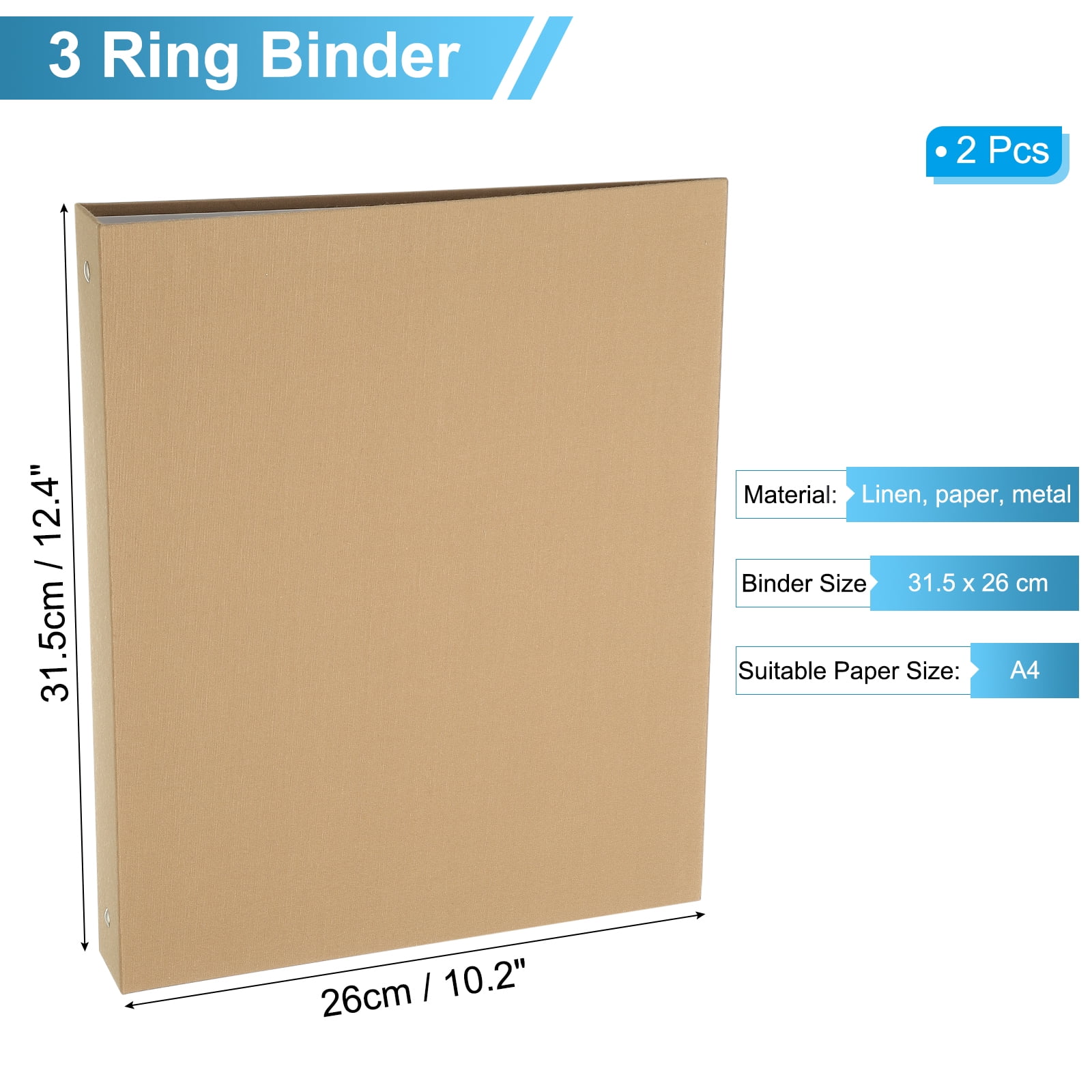 Uxcell 3 Ring Binder, 2 Pcs A4 Size Flexible Round Binder Big Capacity Linen Planner Binder for Business Home Classroom, Ginger Yellow