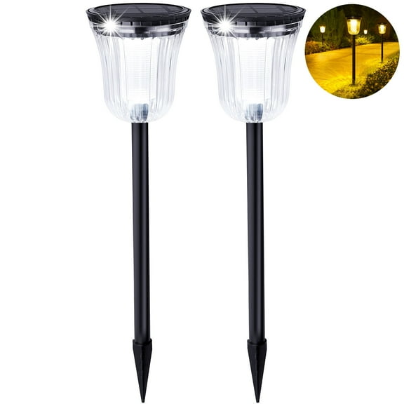 JSOT 2 Pack Solar Pathway Lights Outdoor Waterproof, 200LM Solar Path Lights, Super Bright Solar Garden Lights for Yard Lawn Walkway Driveway, Warm/White Light