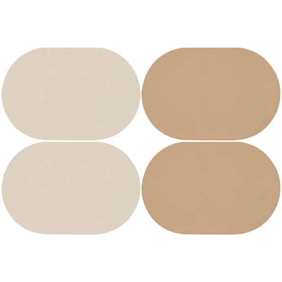 4 Pcs Beige Oval PU Leather Placemats Heat Resistant Waterproof Dining Table Mats 11.8x17.7 inch Modern Home Decor Easy Clean Insulated Placemat Set