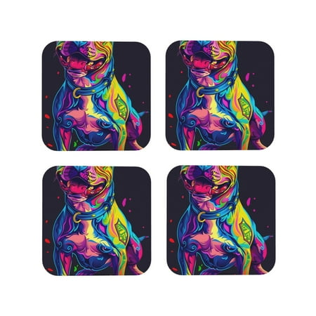 

Tideii Neon Pop Art Pitbull for Leather Coasters 4 Pieces Anti-fouling and Anti-scalding Decorative Coasters Suitable for Restaurants Kitchens Coffee Shops-Square
