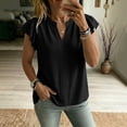 thumbnail image 6 of CQONEPT Womens Cap Short Sleeve Ruffle Blouse Casual Pleated V Neck Dressy Shirts Summer Slim Solid Trendy Work Outfits Black XL, 6 of 6