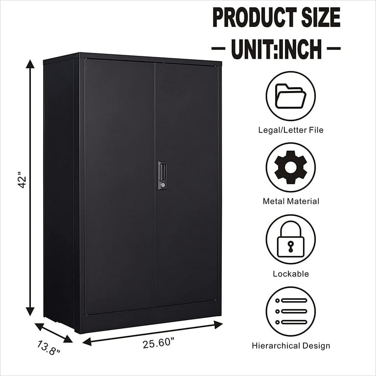 Metal Garage Storage Cabinet, Small Storage Cabinet with 2 Adjustable  Shelves and Lockable Doors, 42 inch Tall Storage Locker for Office,  Workshop