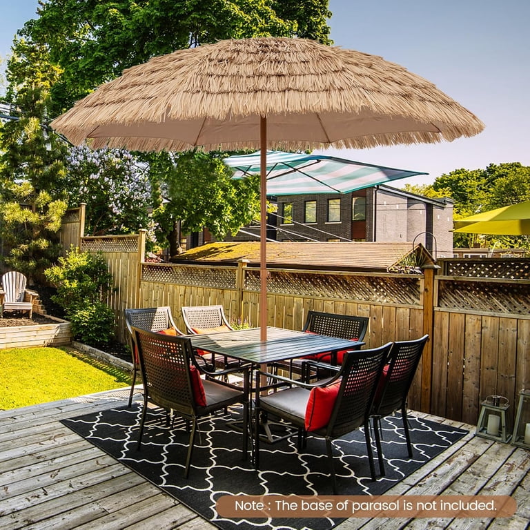 grass patio umbrella Tangkula 10 ft Solar Lighted Thatched Tiki Beach 2 Tier Hawaiian Unrivaled in its size and beauty Jazz Age Wooden Patio Umbrella