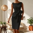 thumbnail image 3 of Quixlent Women Sleeveless Bodycon Dress Ruched Bow Tie Side Slit Midi Dress Lady Formal Cocktail Party Work Dress, 3 of 8