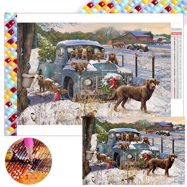 Pintura de diamante 5D DIY taladro cuadrado completo camión y perros decoración del hogar (ZQA1340)