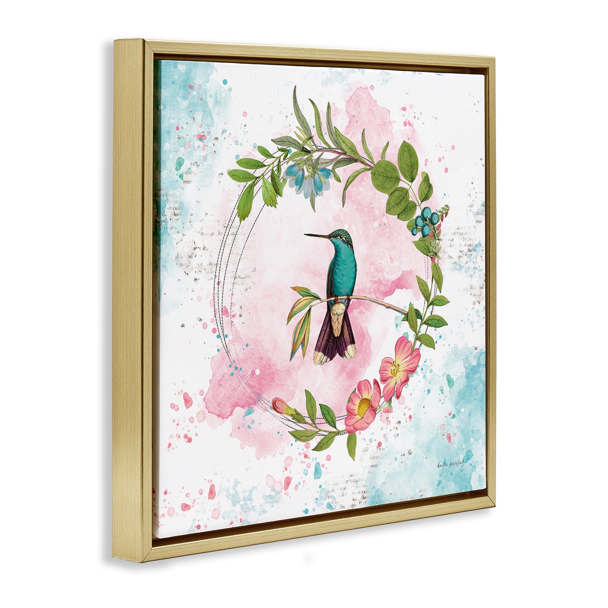 Stupell Industries Delicate Hummingbird Wreath Animals Painting Gold Floater Framed Canvas Art Print Wall Art, 25 x 25