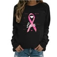 thumbnail image 5 of Trendy Breast Cancer Shirts for Women Pink Ribbon Print Tops Casual Loose Raglan Long Sleeve Round Neck Pullover Hoodie Top,Pink 1,2XL, 5 of 5