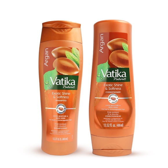 Vatika Naturals Combo de champú y acondicionador de argán 400 ml para cabello dañado Nutre y restaura la humedad perdida Aceite de argán y extractos de henna Champú y acondicionador sin sulfato