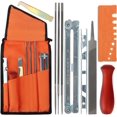 thumbnail image 1 of Chainsaw Chain Sharpening Kit - 1 Flat Chainsaw Sharpening File, 3 Round Blades, Wooden Handle, Depth Gauge, Quick Check Gauge, Groove Cleaner and Lam, 1 of 5