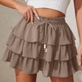 thumbnail image 4 of larppty Women's Multi-Layered Ruffle Skort with Beaded Drawstring - High Waisted Flowy Mini Skort for Country Concert, Golf, Tennis, Teen Girls & Casual Wear（Khaki， M）, 4 of 9