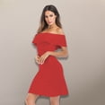 thumbnail image 5 of Women Off The Shoulder Ruffle Bodycon Club Party Mini Dress（red）,M, 5 of 5