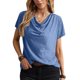 thumbnail image 1 of Camiseta de manga corta con cuello vuelto para mujer, Color puro, informal, elegante, jersey de verano, camiseta azul XL, 1 of 7