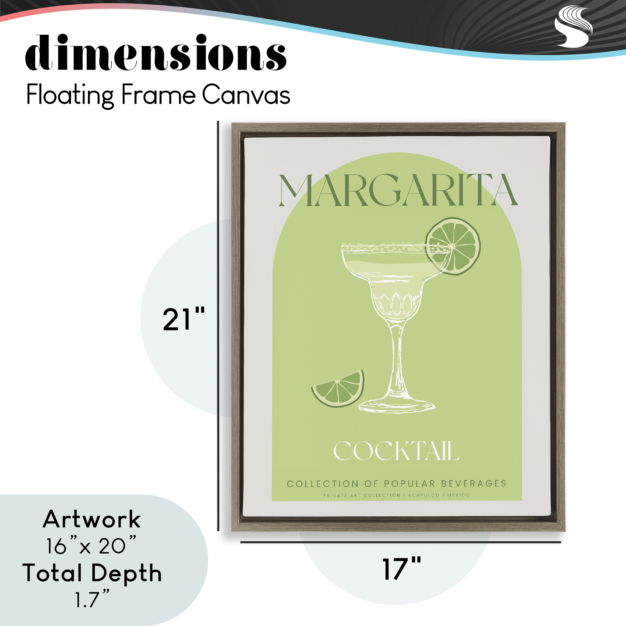 Stylish Retro Margarita Brown Framed Floater Canvas Wall Art, design by Lil' Rue
