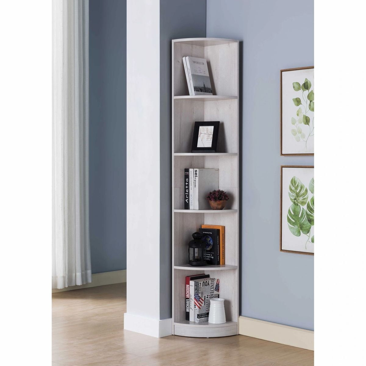 FC Design 5 Tier Corner Bookcase, Wooden Display Shelf Storage Rack